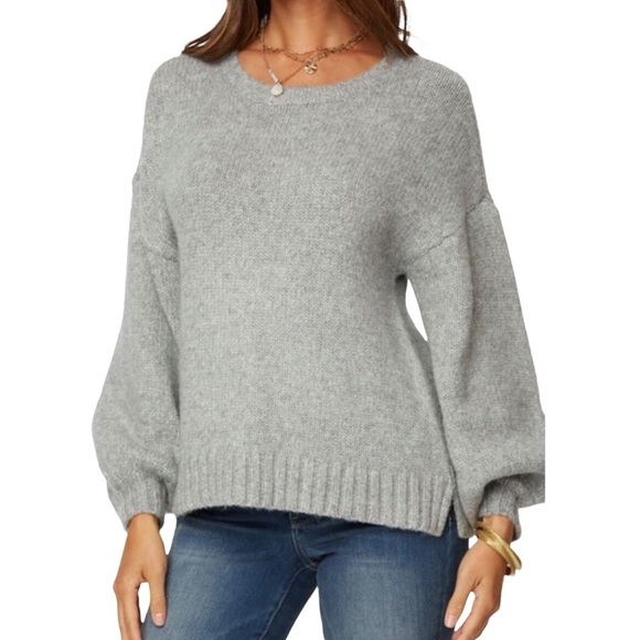 NYDJ Metallic Balloon Sleeve Sweater Heather Grey Size Large Ballet Neck - Picture 1 of 12